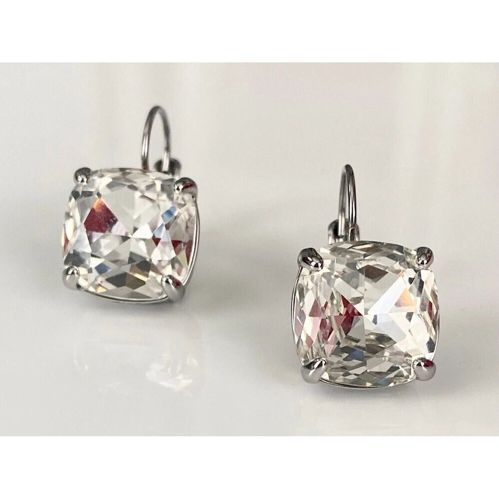 Kate Spade New York Earrings Small Square Leverback Clear Silver Drop Earrings
